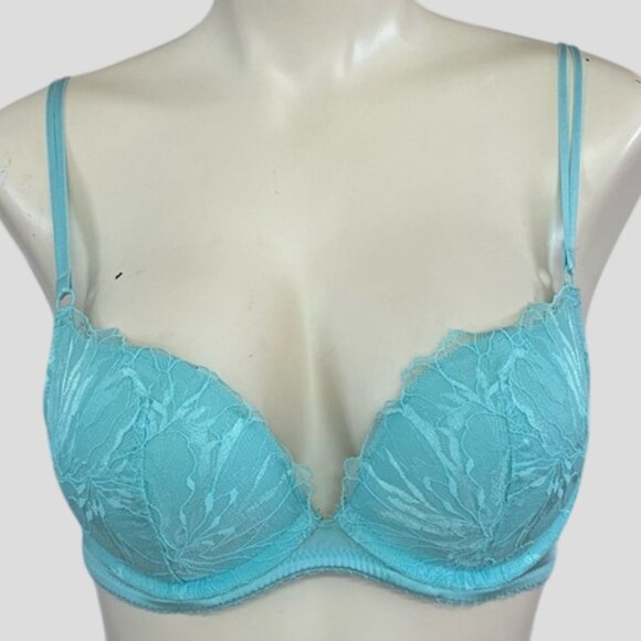 💕2/$35💕La Senza Beyond Sexy Classic Plunge Aqua Lace Bra 34B - Picture 1 of 6